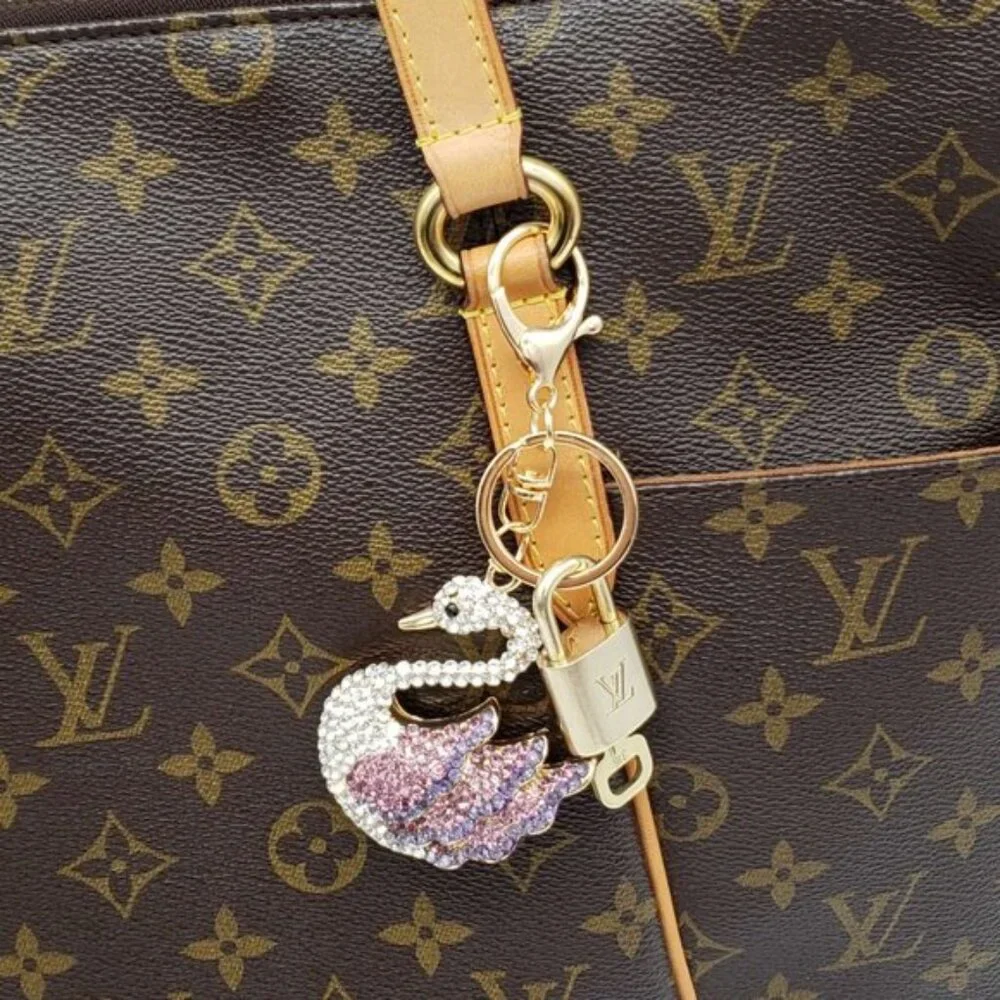 Authentic Louis Vuitton Padlock & Key Gold ✨Unbranded Swan Bag Charm Keychain